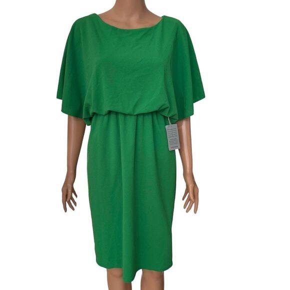 Marina green crepe shirt dress with elastic waist stretch size S NWT - Picture 2 of 10